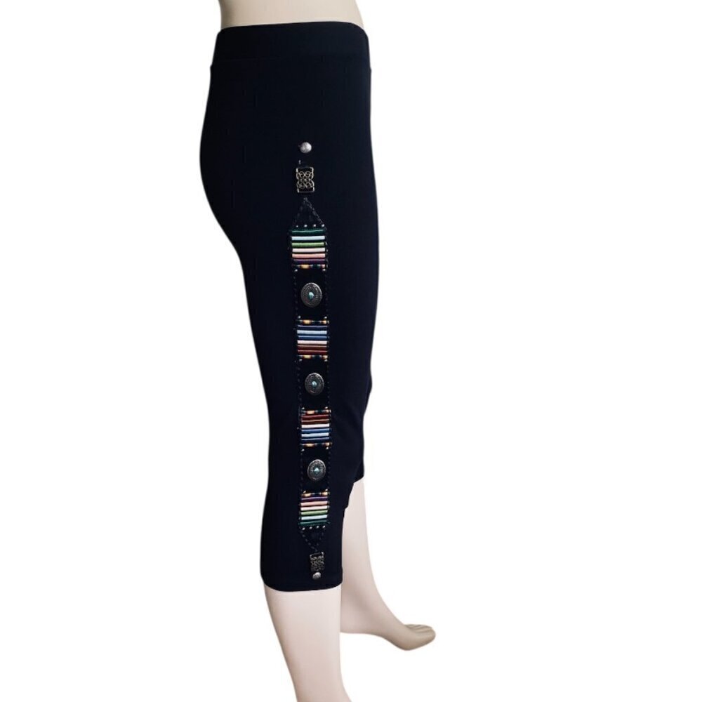 BrazilRox Aztec Stretch Black Western Capri Sz S​​​​​​